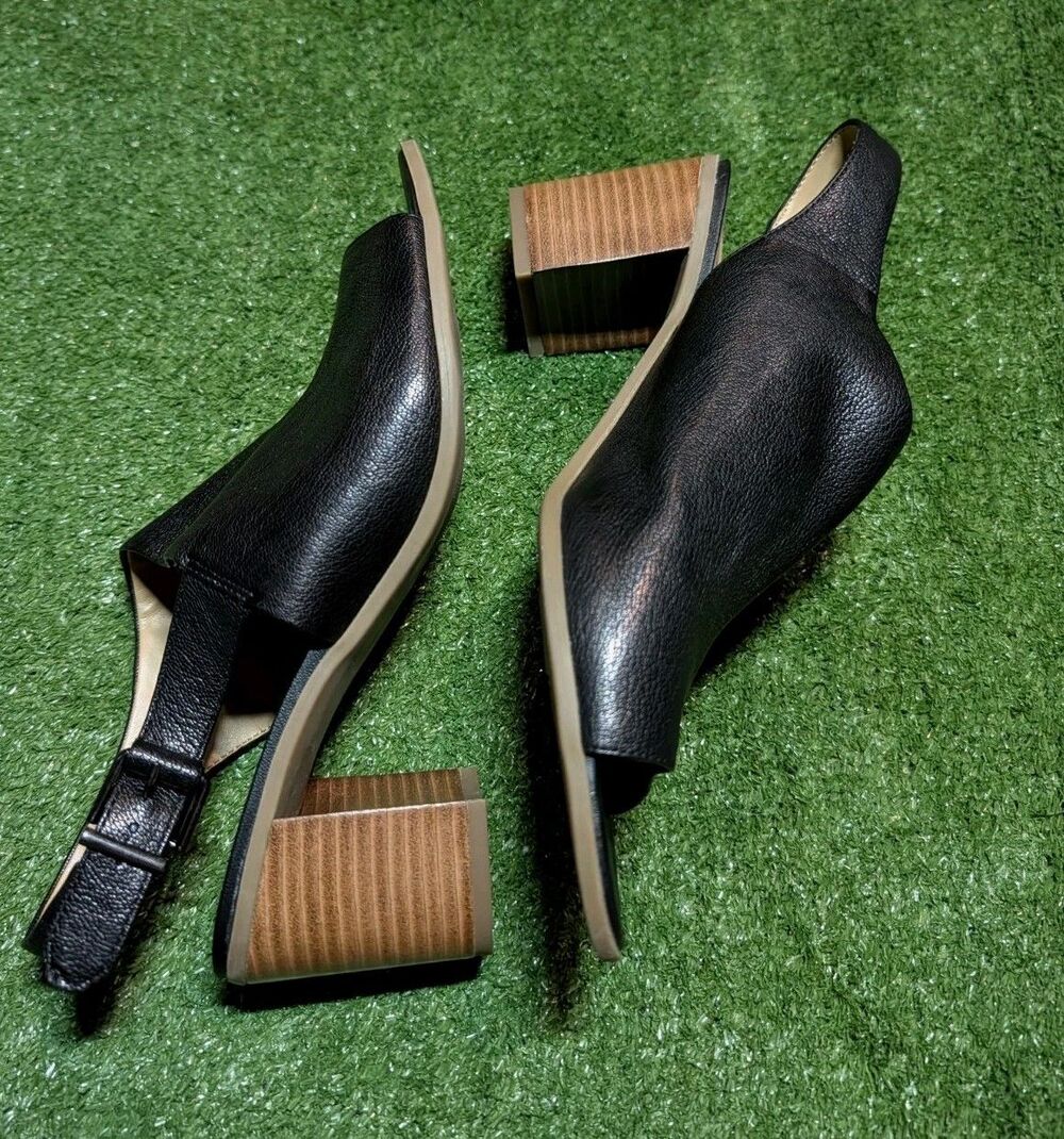 Franco Sarto 9.5 M Black Leather Open Toe Slingback Sandals Buckle New HARBOR